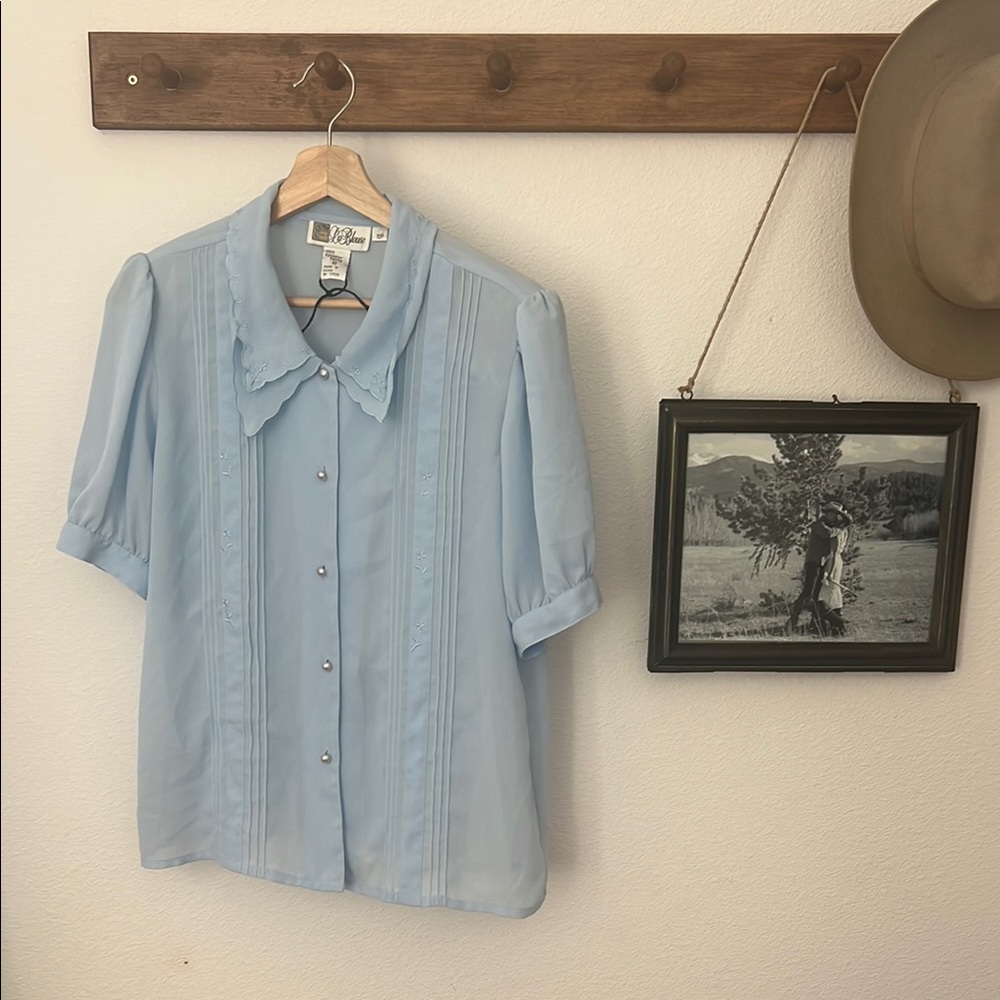 Vintage Blue Blouse with Embroidered Details